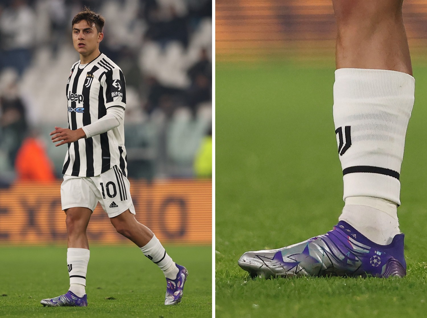 中,作为阿迪达斯签约球员之一的尤文球星迪巴拉也上脚该套装中的战靴